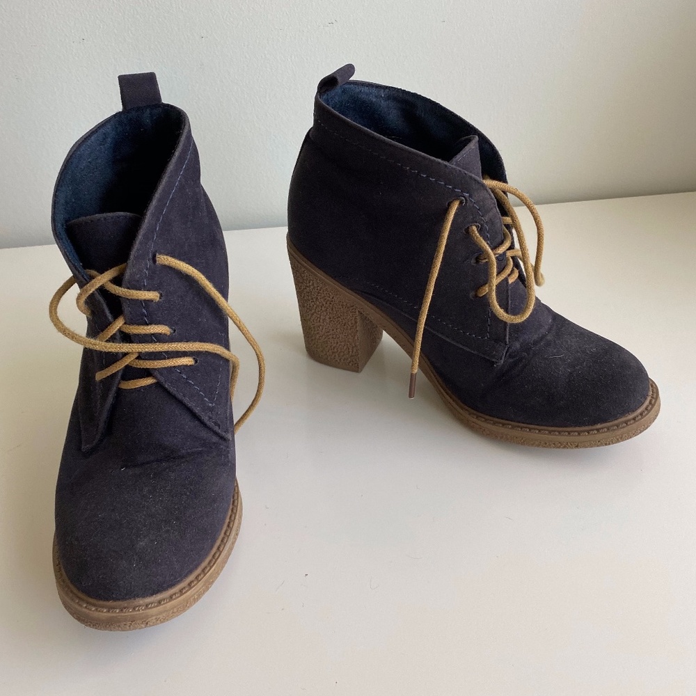 Primark navy faux suede lace-up booties